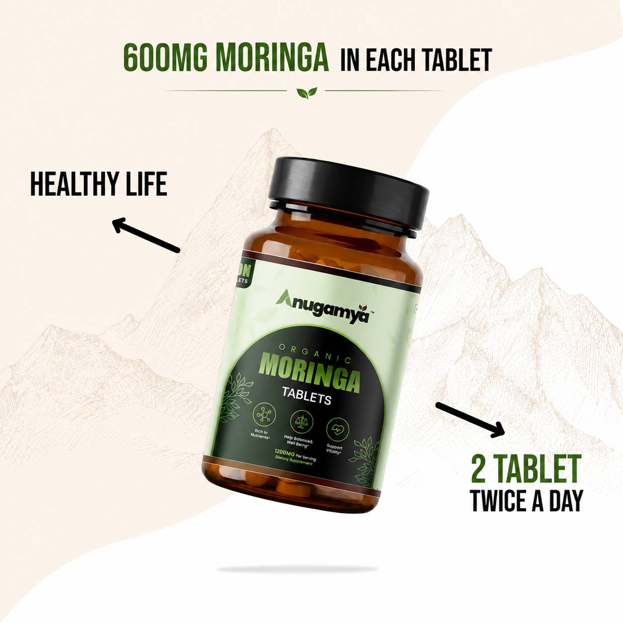 Anugamya Organic Moringa Tablets for Natural Daily Wellness - Image 4