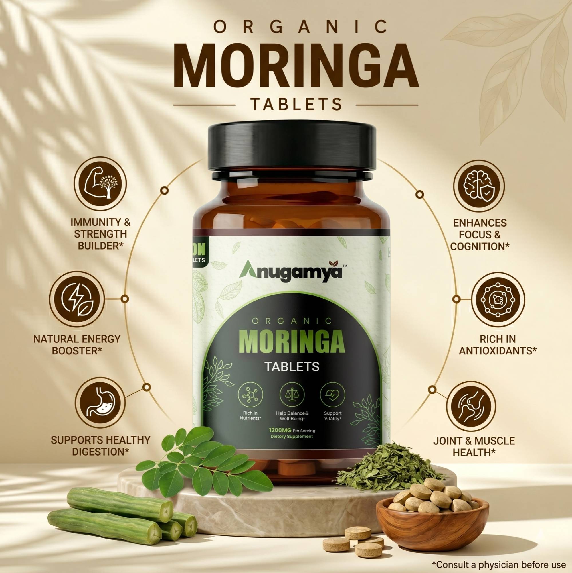 Anugamya Organic Moringa Tablets for Natural Daily Wellness - Image 2