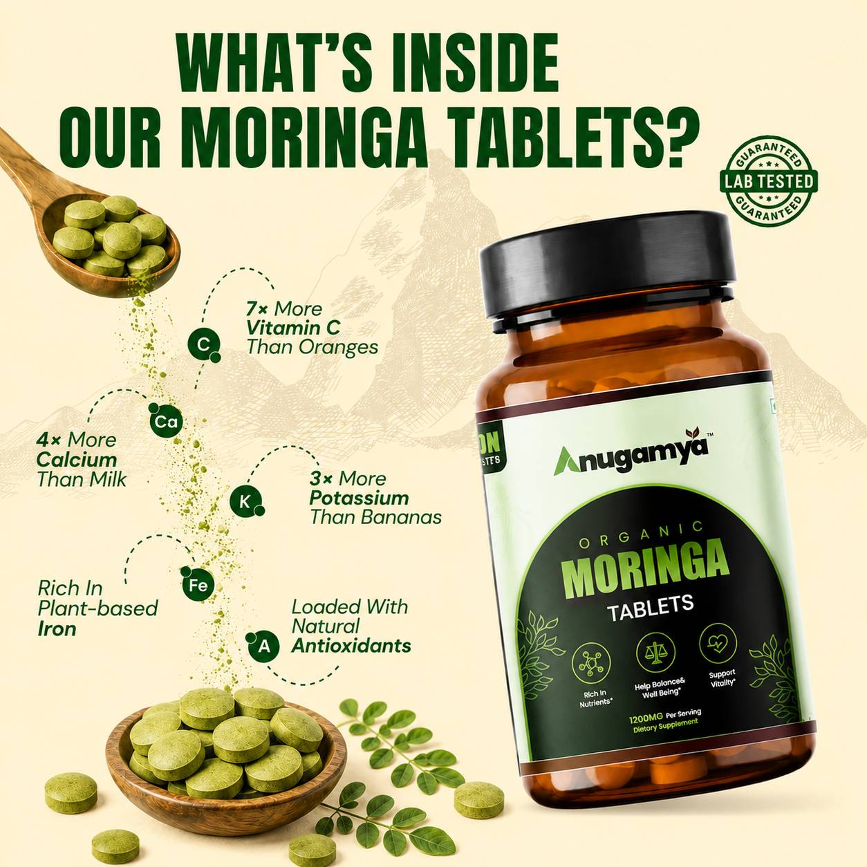 Anugamya Organic Moringa Tablets for Natural Daily Wellness - Image 3