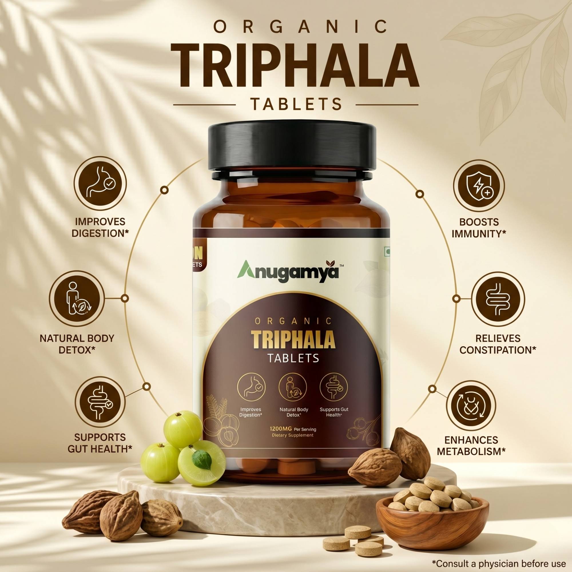 Anugamya Organic Triphala Tablets for Natural Wellness Support - Image 2