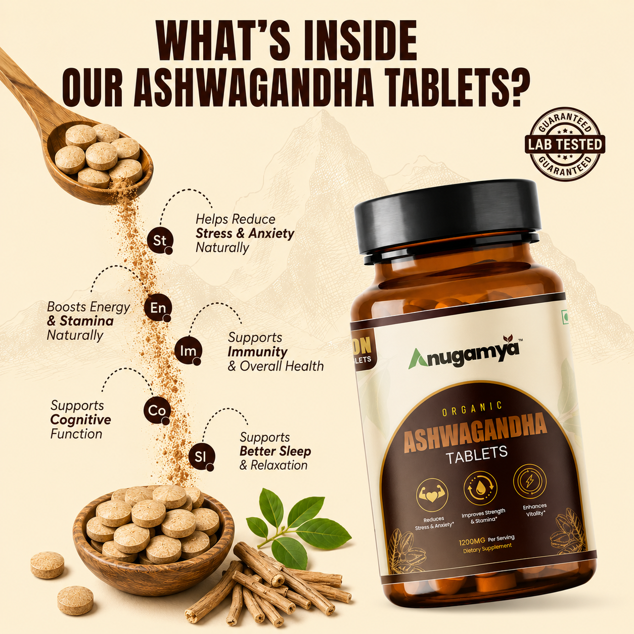 Anugamya Organic Ashwagandha Tablets for Natural Wellness Support - Image 3