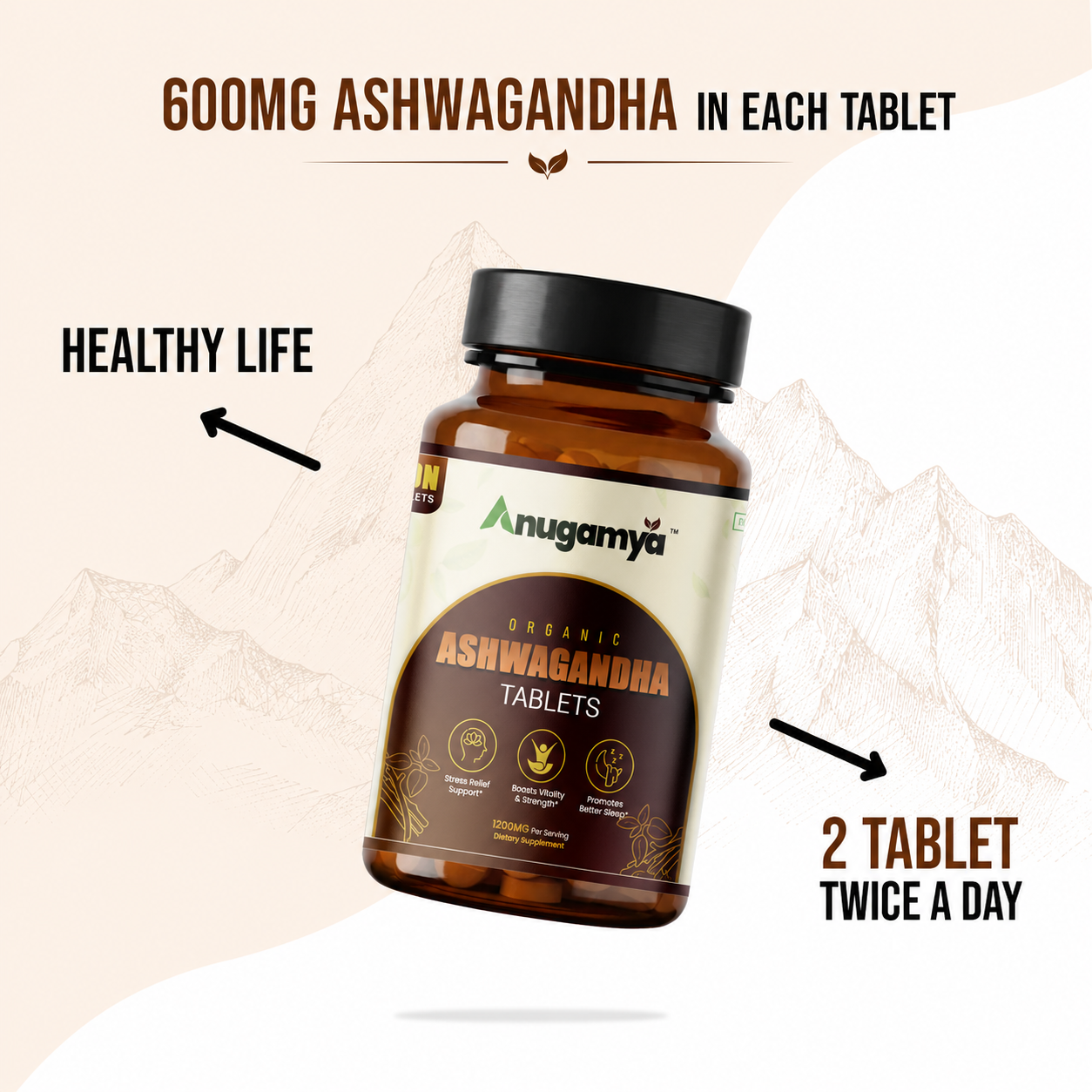 Anugamya Organic Ashwagandha Tablets for Natural Wellness Support - Image 2